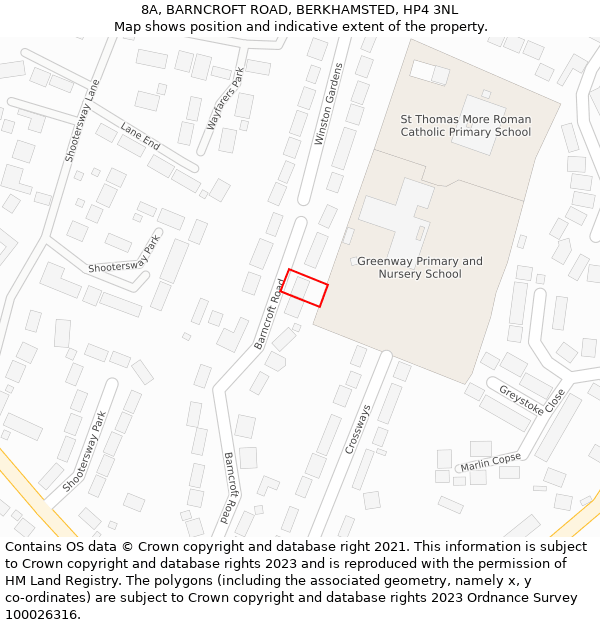 8A, BARNCROFT ROAD, BERKHAMSTED, HP4 3NL: Location map and indicative extent of plot