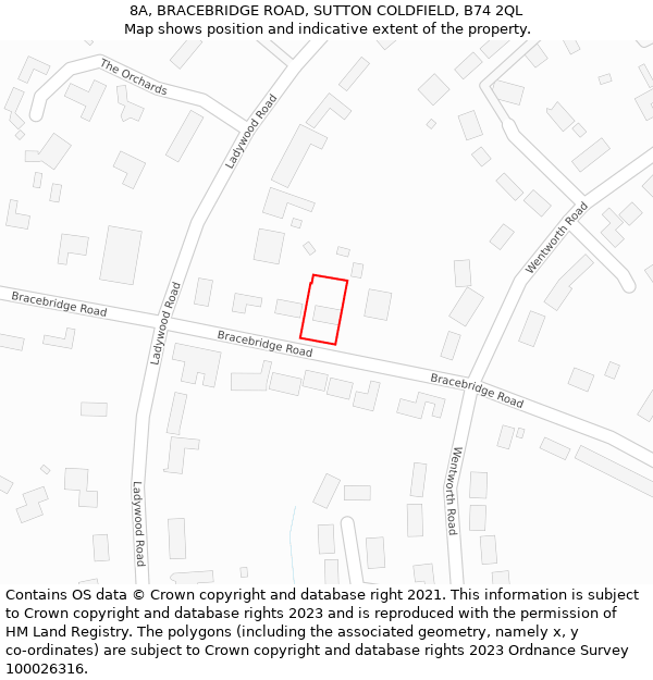 8A, BRACEBRIDGE ROAD, SUTTON COLDFIELD, B74 2QL: Location map and indicative extent of plot