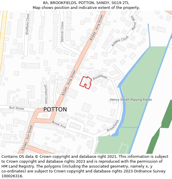 8A, BROOKFIELDS, POTTON, SANDY, SG19 2TL: Location map and indicative extent of plot