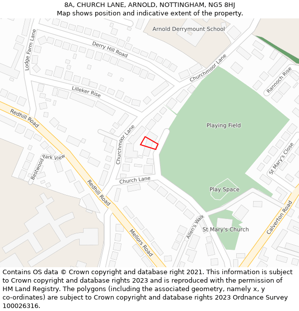 8A, CHURCH LANE, ARNOLD, NOTTINGHAM, NG5 8HJ: Location map and indicative extent of plot