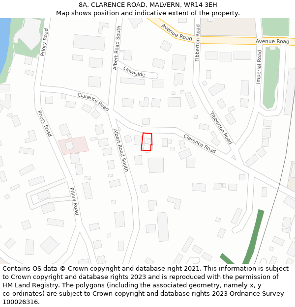 8A, CLARENCE ROAD, MALVERN, WR14 3EH: Location map and indicative extent of plot