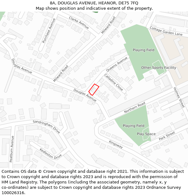 8A, DOUGLAS AVENUE, HEANOR, DE75 7FQ: Location map and indicative extent of plot