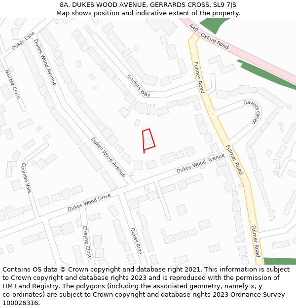 8A, DUKES WOOD AVENUE, GERRARDS CROSS, SL9 7JS: Location map and indicative extent of plot