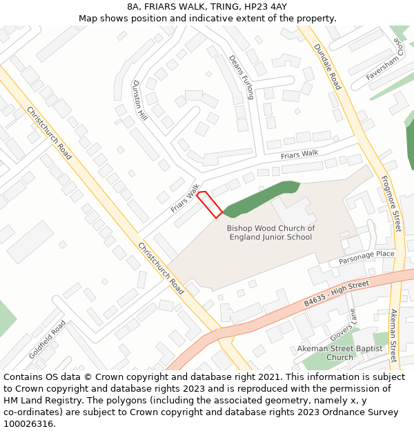 8A, FRIARS WALK, TRING, HP23 4AY: Location map and indicative extent of plot