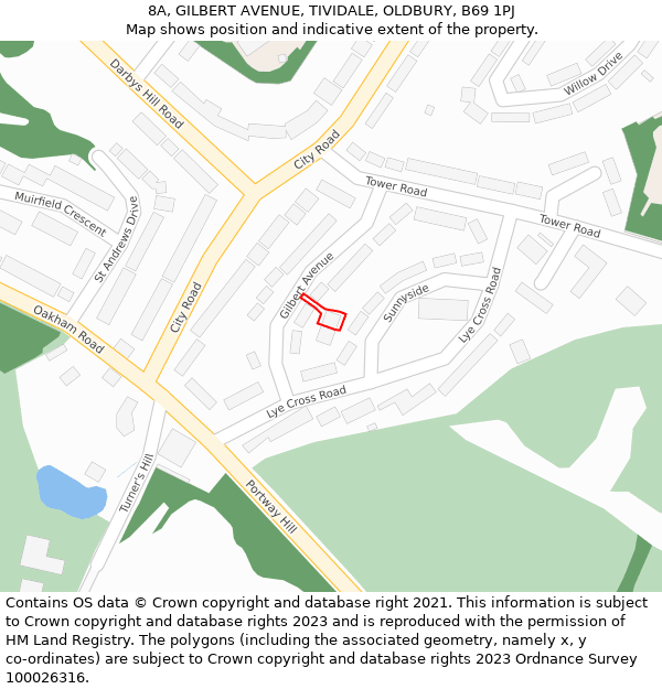 8A, GILBERT AVENUE, TIVIDALE, OLDBURY, B69 1PJ: Location map and indicative extent of plot