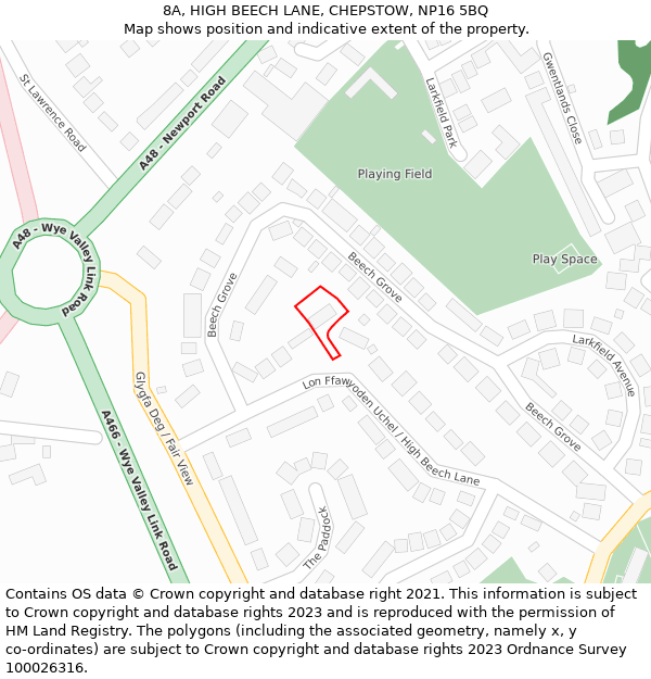 8A, HIGH BEECH LANE, CHEPSTOW, NP16 5BQ: Location map and indicative extent of plot