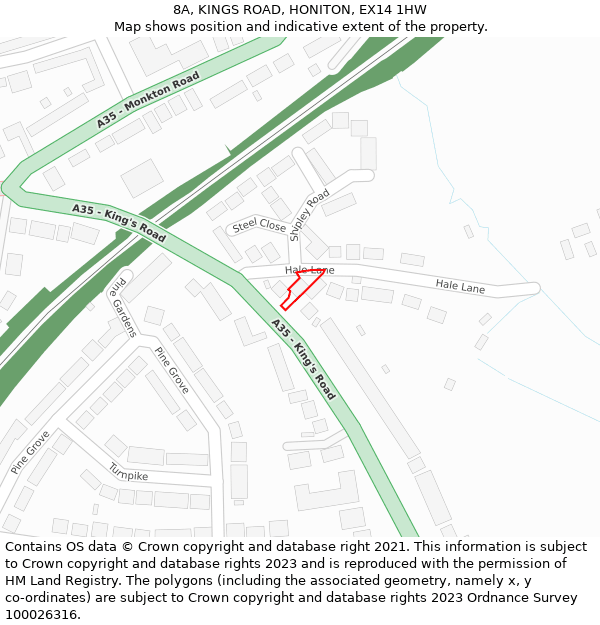 8A, KINGS ROAD, HONITON, EX14 1HW: Location map and indicative extent of plot