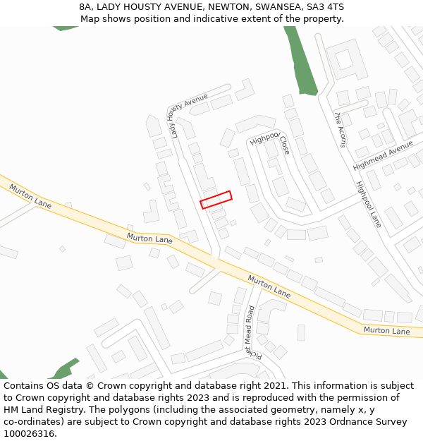 8A, LADY HOUSTY AVENUE, NEWTON, SWANSEA, SA3 4TS: Location map and indicative extent of plot