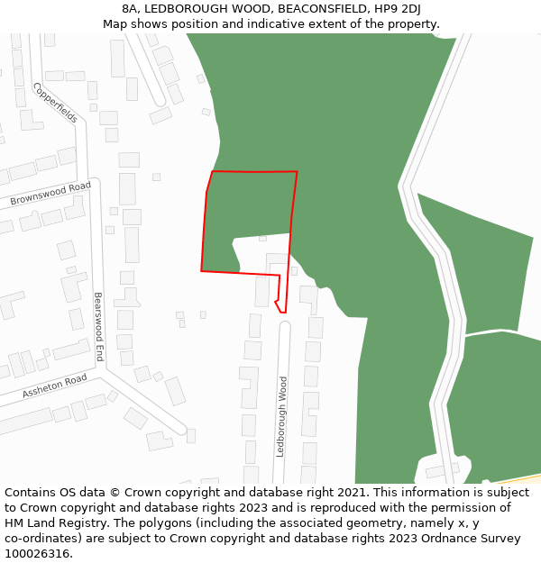 8A, LEDBOROUGH WOOD, BEACONSFIELD, HP9 2DJ: Location map and indicative extent of plot