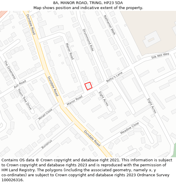 8A, MANOR ROAD, TRING, HP23 5DA: Location map and indicative extent of plot