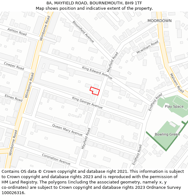 8A, MAYFIELD ROAD, BOURNEMOUTH, BH9 1TF: Location map and indicative extent of plot