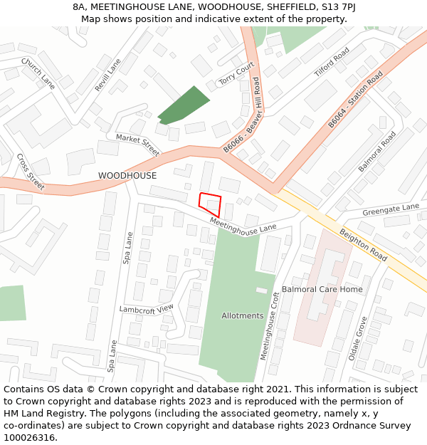8A, MEETINGHOUSE LANE, WOODHOUSE, SHEFFIELD, S13 7PJ: Location map and indicative extent of plot