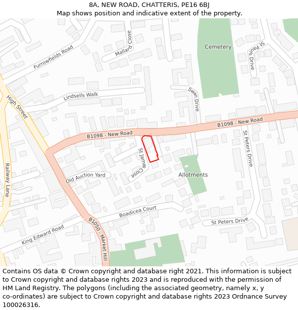 8A, NEW ROAD, CHATTERIS, PE16 6BJ: Location map and indicative extent of plot