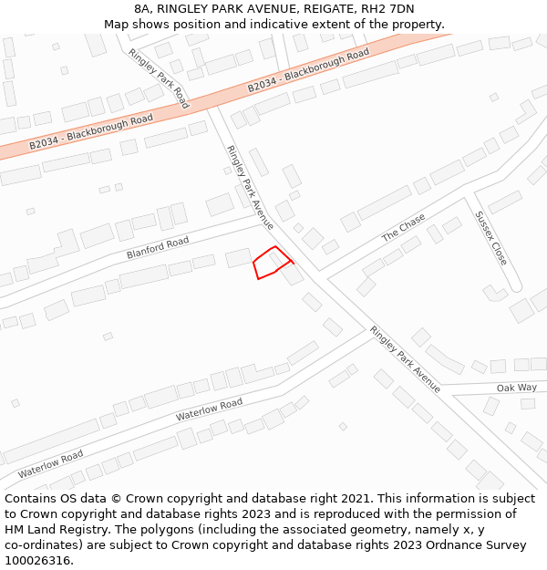 8A, RINGLEY PARK AVENUE, REIGATE, RH2 7DN: Location map and indicative extent of plot