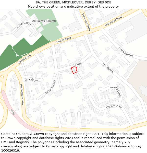 8A, THE GREEN, MICKLEOVER, DERBY, DE3 0DE: Location map and indicative extent of plot