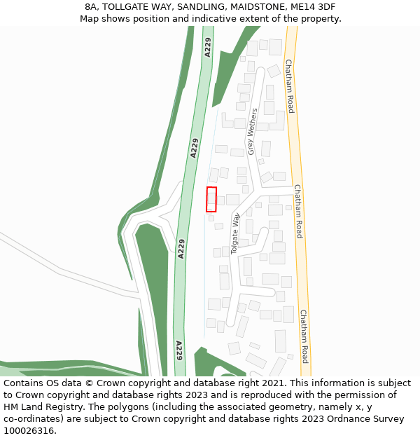 8A, TOLLGATE WAY, SANDLING, MAIDSTONE, ME14 3DF: Location map and indicative extent of plot