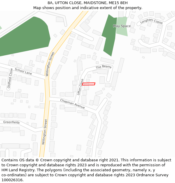 8A, UFTON CLOSE, MAIDSTONE, ME15 8EH: Location map and indicative extent of plot