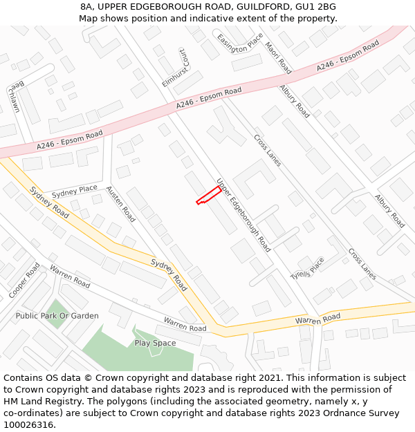 8A, UPPER EDGEBOROUGH ROAD, GUILDFORD, GU1 2BG: Location map and indicative extent of plot