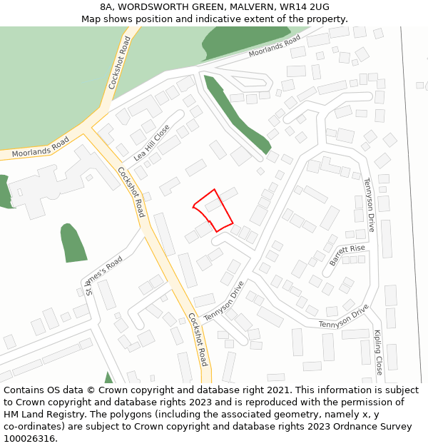 8A, WORDSWORTH GREEN, MALVERN, WR14 2UG: Location map and indicative extent of plot
