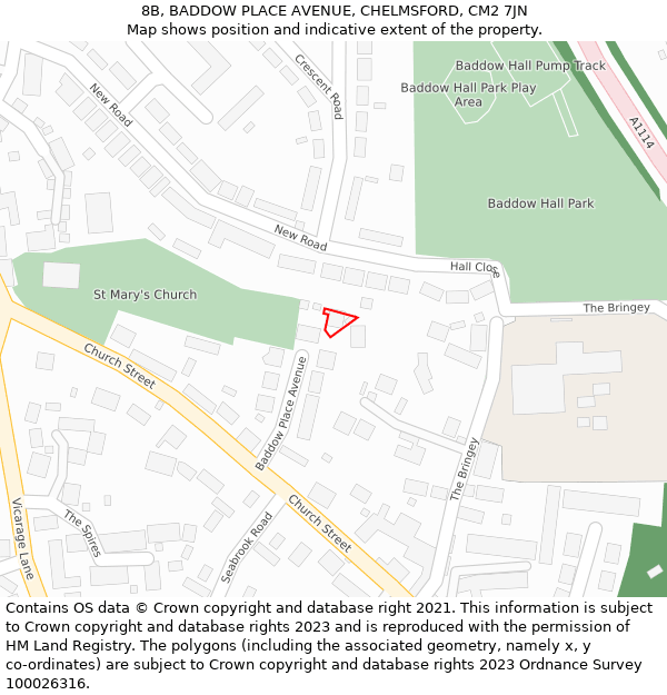 8B, BADDOW PLACE AVENUE, CHELMSFORD, CM2 7JN: Location map and indicative extent of plot