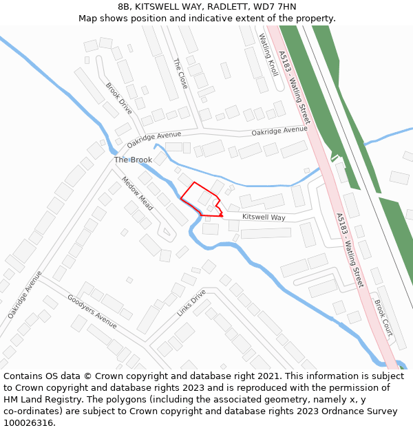 8B, KITSWELL WAY, RADLETT, WD7 7HN: Location map and indicative extent of plot