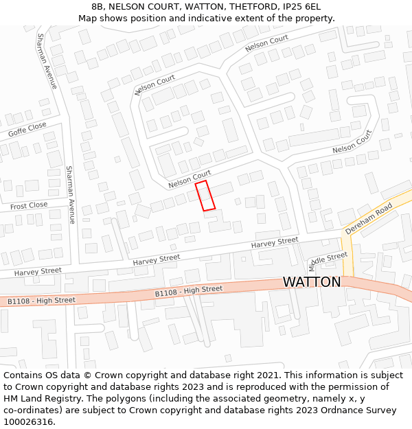 8B, NELSON COURT, WATTON, THETFORD, IP25 6EL: Location map and indicative extent of plot