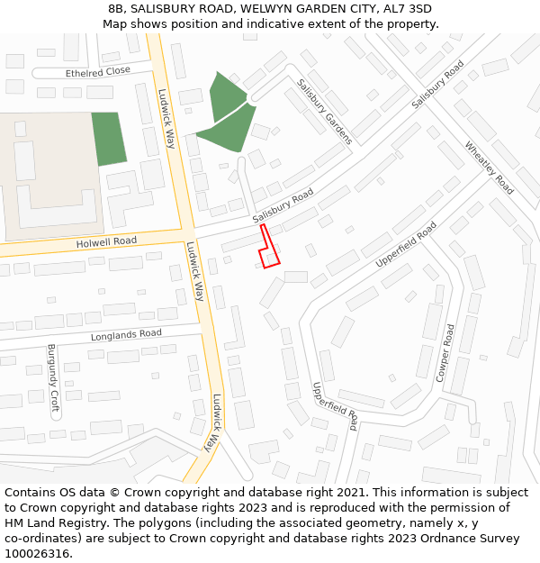 8B, SALISBURY ROAD, WELWYN GARDEN CITY, AL7 3SD: Location map and indicative extent of plot