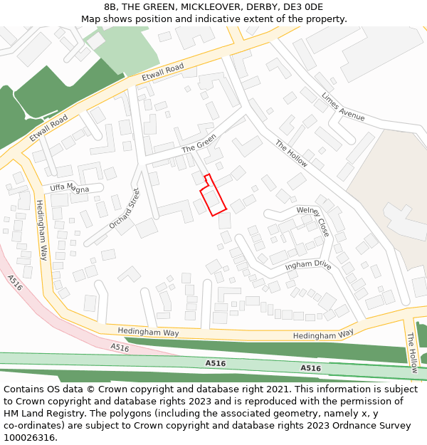 8B, THE GREEN, MICKLEOVER, DERBY, DE3 0DE: Location map and indicative extent of plot