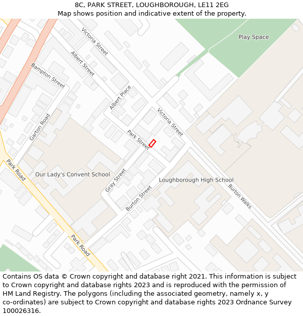 8C, PARK STREET, LOUGHBOROUGH, LE11 2EG: Location map and indicative extent of plot