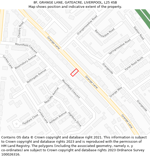 8F, GRANGE LANE, GATEACRE, LIVERPOOL, L25 4SB: Location map and indicative extent of plot