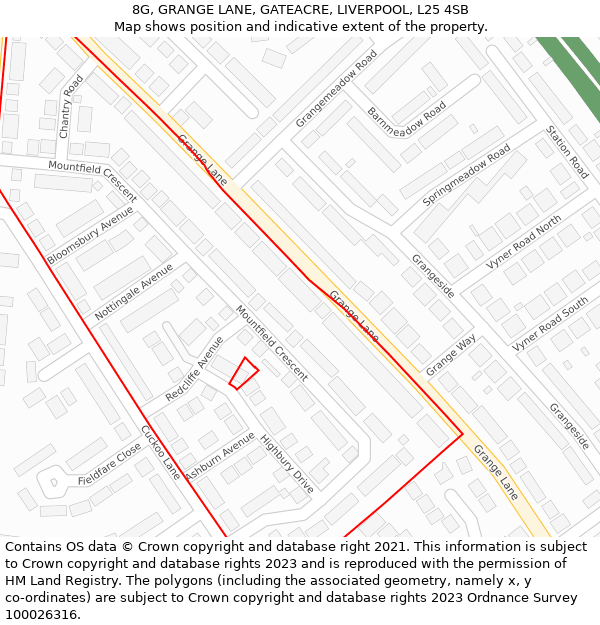 8G, GRANGE LANE, GATEACRE, LIVERPOOL, L25 4SB: Location map and indicative extent of plot