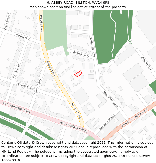 9, ABBEY ROAD, BILSTON, WV14 6PS: Location map and indicative extent of plot