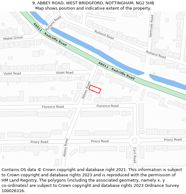 9, ABBEY ROAD, WEST BRIDGFORD, NOTTINGHAM, NG2 5HB: Location map and indicative extent of plot