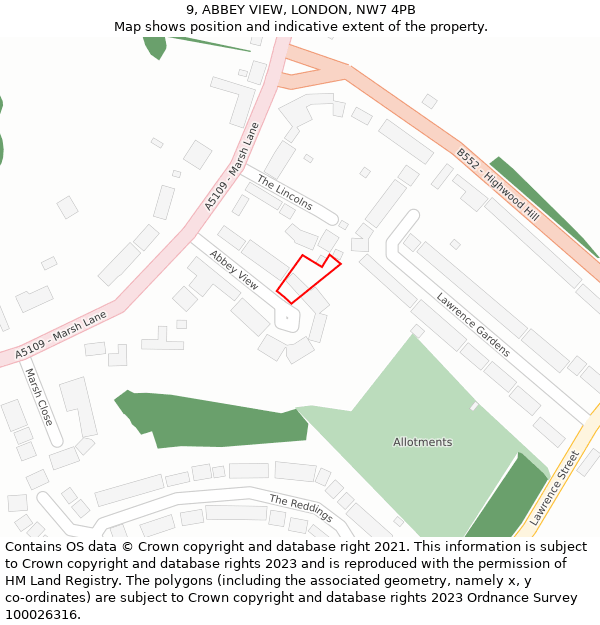 9, ABBEY VIEW, LONDON, NW7 4PB: Location map and indicative extent of plot