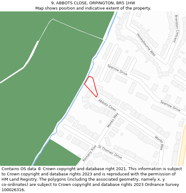 9, ABBOTS CLOSE, ORPINGTON, BR5 1HW: Location map and indicative extent of plot