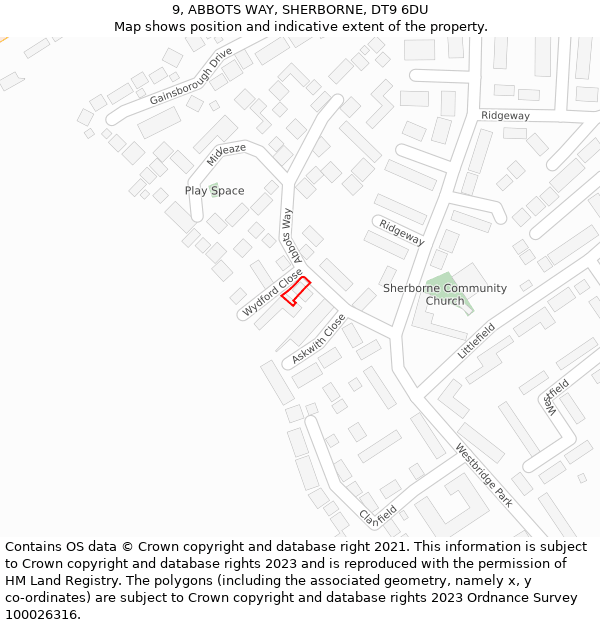 9, ABBOTS WAY, SHERBORNE, DT9 6DU: Location map and indicative extent of plot