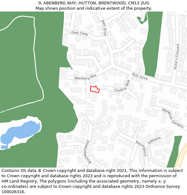 9, ABENBERG WAY, HUTTON, BRENTWOOD, CM13 2UG: Location map and indicative extent of plot