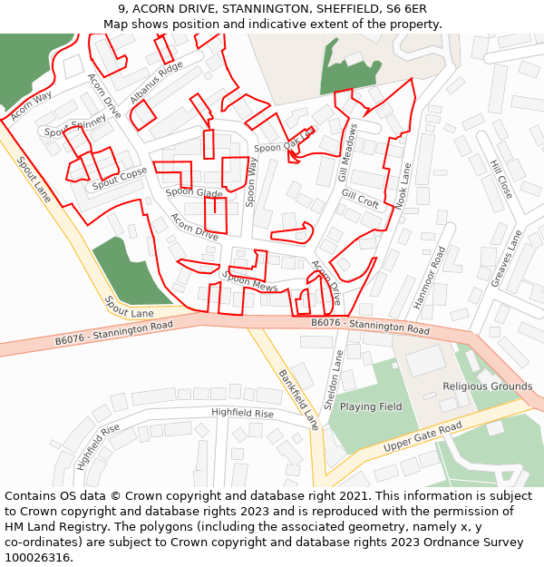 9, ACORN DRIVE, STANNINGTON, SHEFFIELD, S6 6ER: Location map and indicative extent of plot