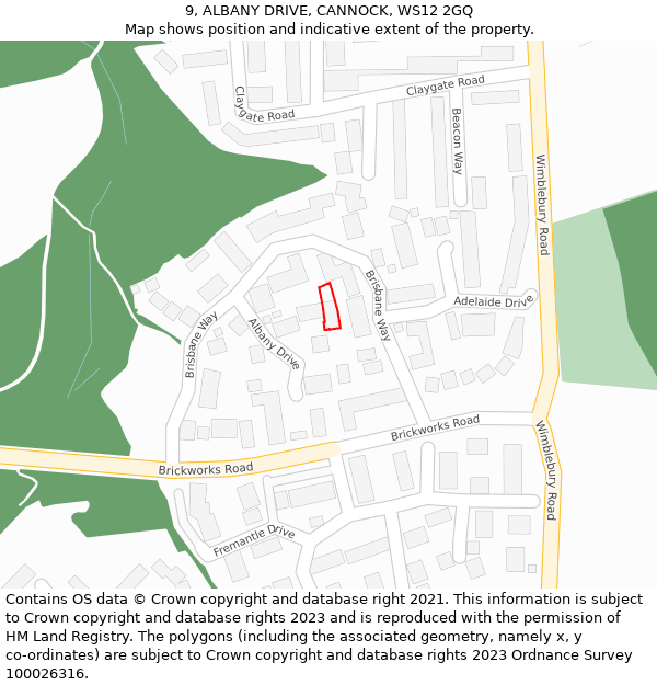 9, ALBANY DRIVE, CANNOCK, WS12 2GQ: Location map and indicative extent of plot
