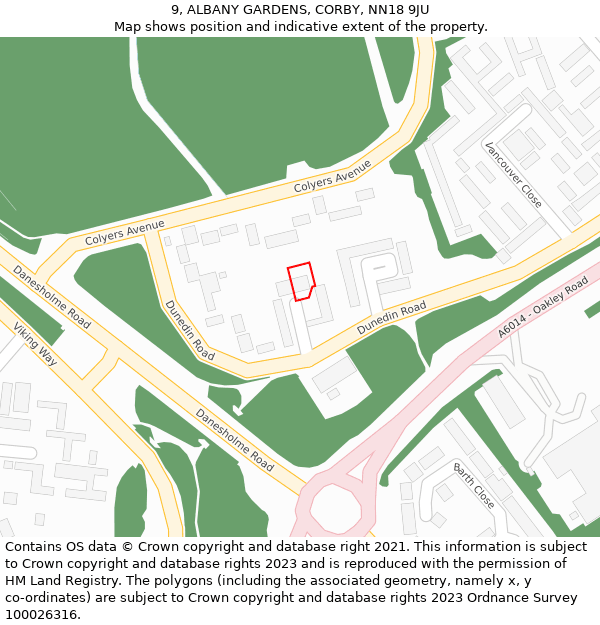 9, ALBANY GARDENS, CORBY, NN18 9JU: Location map and indicative extent of plot