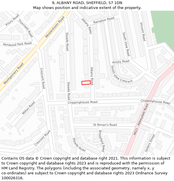 9, ALBANY ROAD, SHEFFIELD, S7 1DN: Location map and indicative extent of plot
