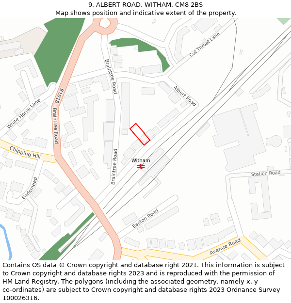 9, ALBERT ROAD, WITHAM, CM8 2BS: Location map and indicative extent of plot