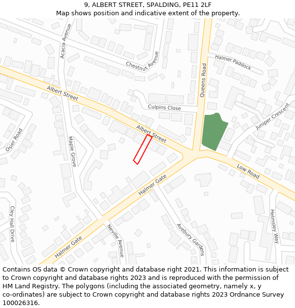 9, ALBERT STREET, SPALDING, PE11 2LF: Location map and indicative extent of plot