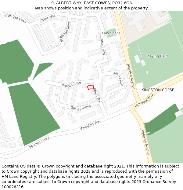 9, ALBERT WAY, EAST COWES, PO32 6GA: Location map and indicative extent of plot