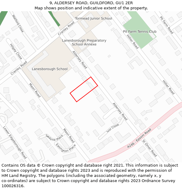 9, ALDERSEY ROAD, GUILDFORD, GU1 2ER: Location map and indicative extent of plot