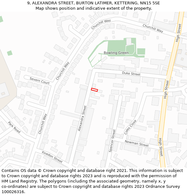 9, ALEXANDRA STREET, BURTON LATIMER, KETTERING, NN15 5SE: Location map and indicative extent of plot