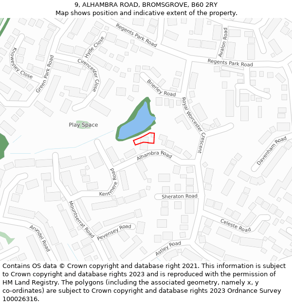 9, ALHAMBRA ROAD, BROMSGROVE, B60 2RY: Location map and indicative extent of plot