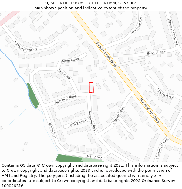 9, ALLENFIELD ROAD, CHELTENHAM, GL53 0LZ: Location map and indicative extent of plot