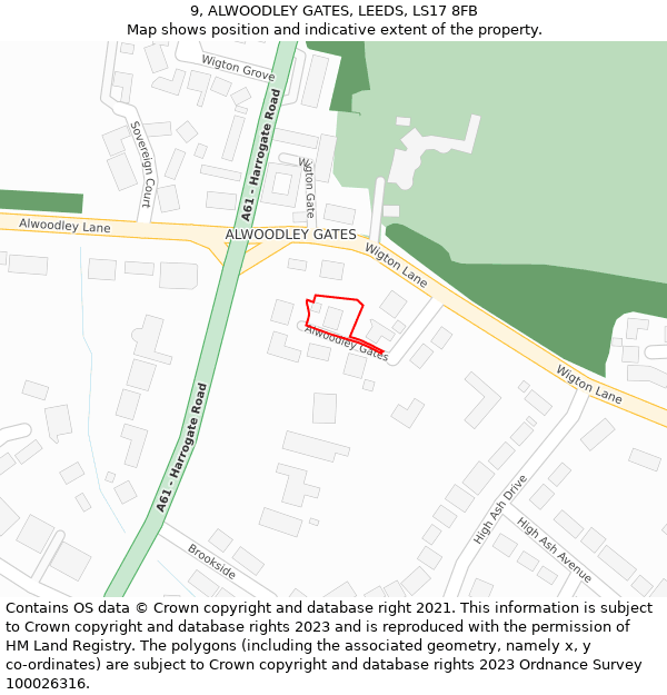 9, ALWOODLEY GATES, LEEDS, LS17 8FB: Location map and indicative extent of plot