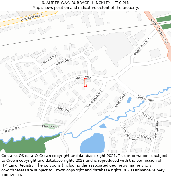 9, AMBER WAY, BURBAGE, HINCKLEY, LE10 2LN: Location map and indicative extent of plot